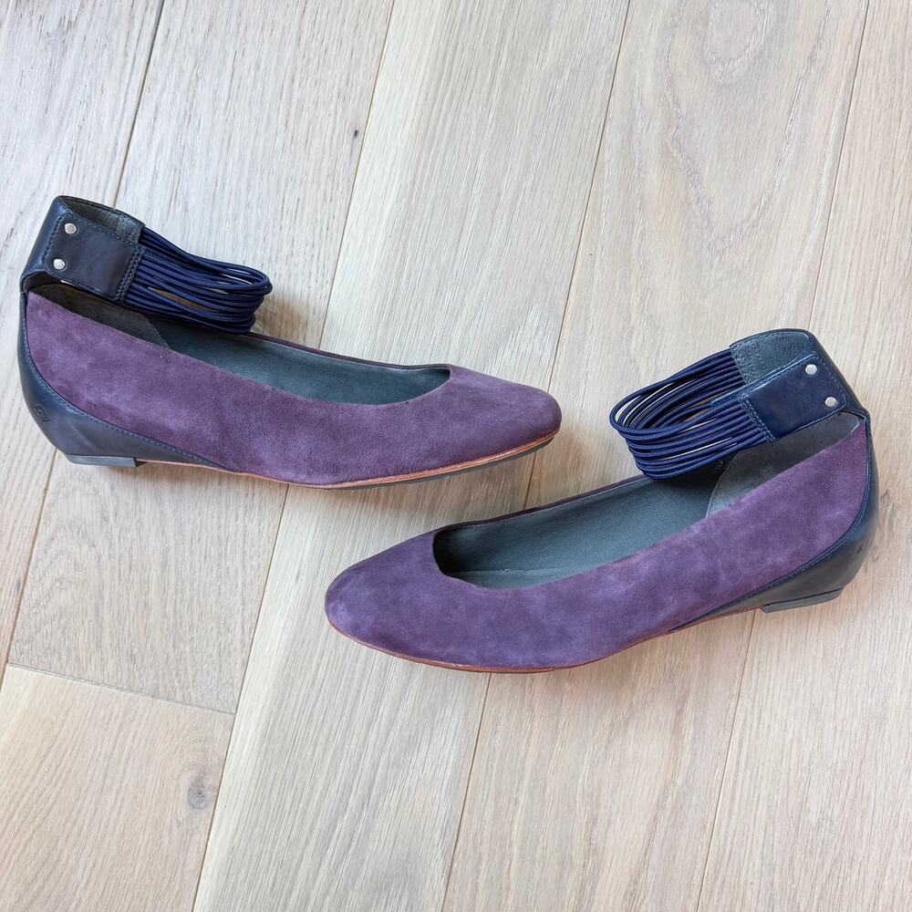 Tsubo Gylda Amethyst Purple Suede Leather Ankle Strap Flats Women’s Size 9